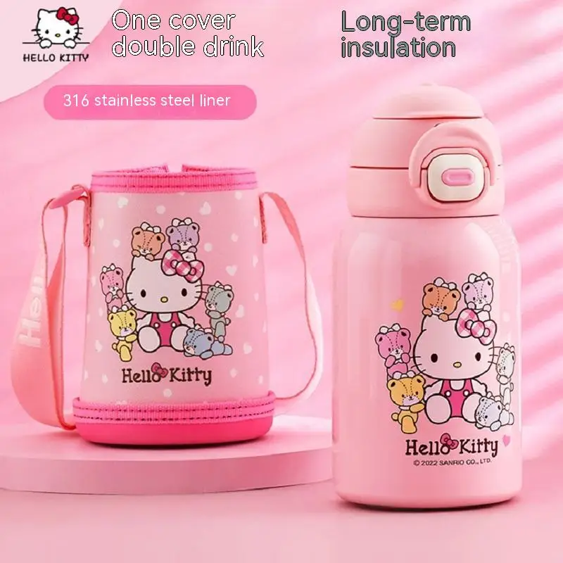 

New Hello Kitty Student Cute Thermos Cup Girl Heart Outdoor Cup Stainless Steel Control Cooling Winter Insulation Valentine Gift