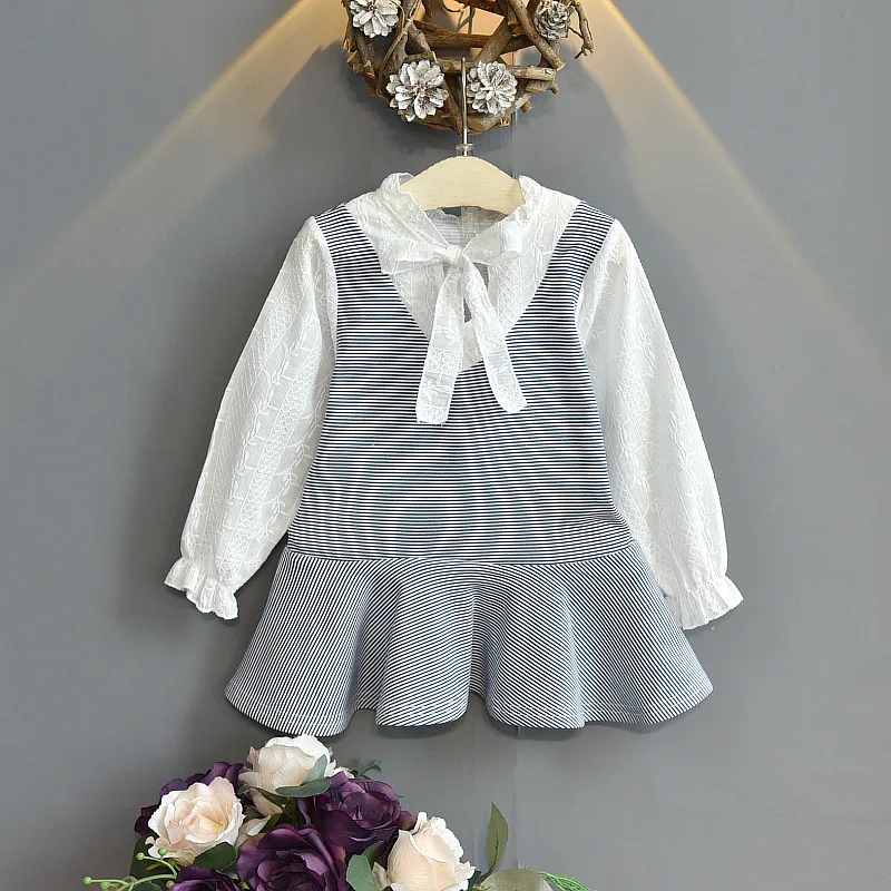 

New Dresses for Girls Fake 2 Pieces Patchwork Girls Party Dress Casual Fashion Kids Dress Spring Autumn Children's Costumes