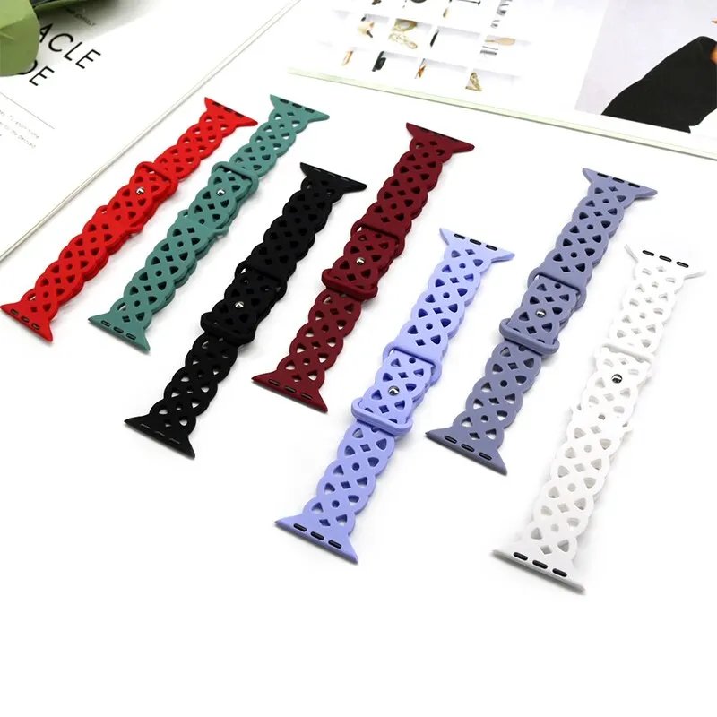 Силиконовый ремешок для Apple Watch 8 7 6 SE 5 4 3 Ультра однотонный дышащий браслет IWatch Band