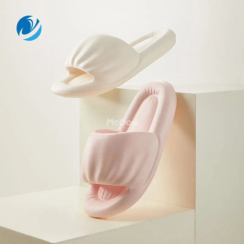 

Mo Dou New Wrinkle Edge Fresh Couple's Simple Solid Color Slippers Soft Non Slip Light Weight For Men Women Comfortable Lining