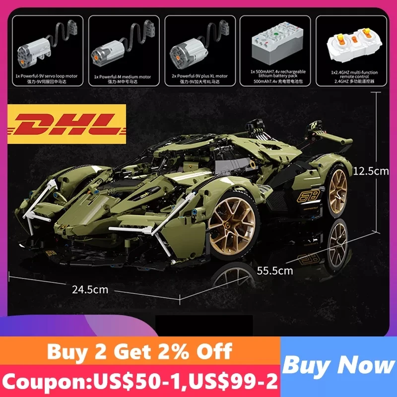 Технический конструктор автомобиль APP с дистанционным управлением Moter Power V12 MY88001, кирпичи, суперспортивные конструкторы, Наборы игрушек для детей, подарок