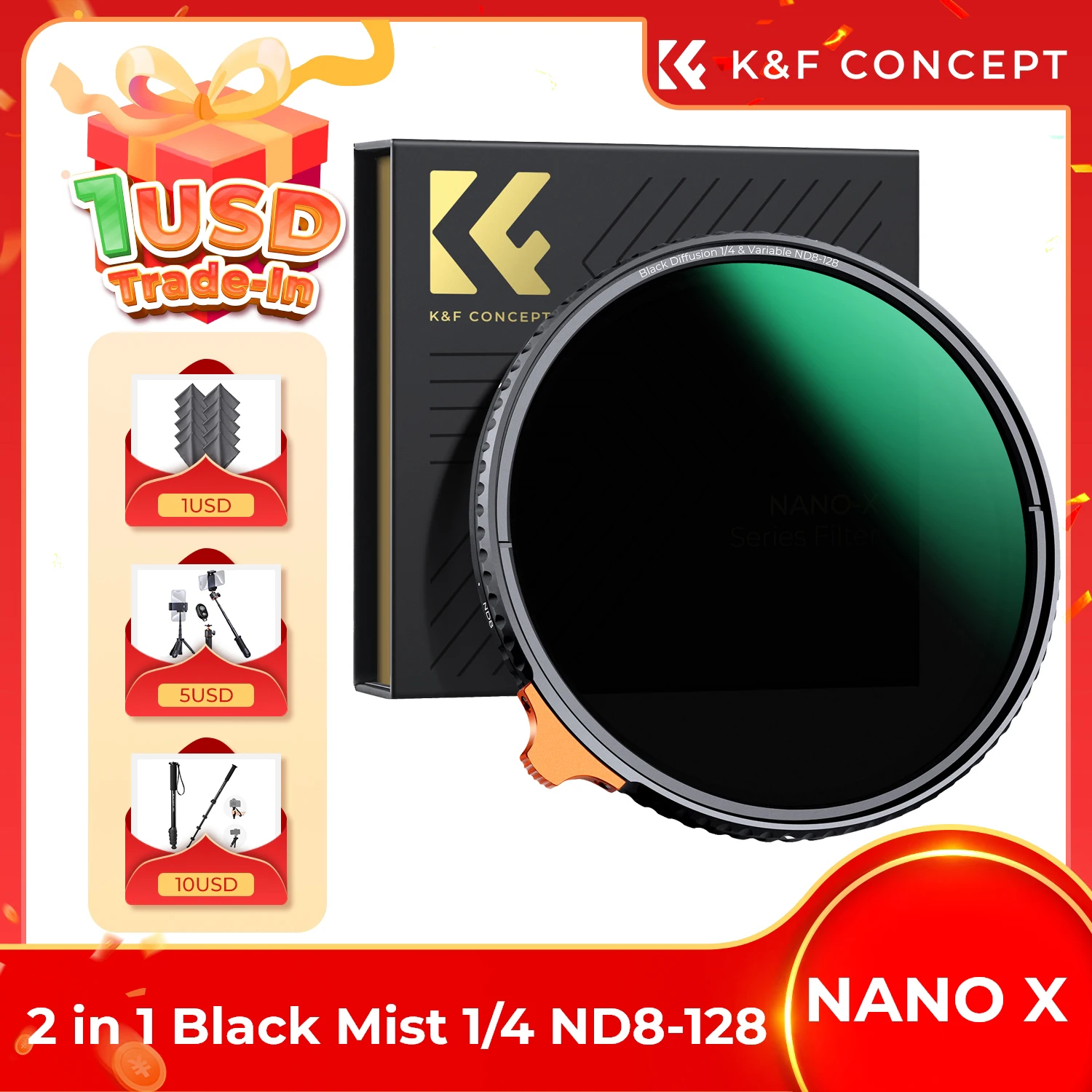 K&ampF CONCEPT 49 мм-82 мм Объективы для камеры Фильтр 2 в 1 28-слойный черный туман 1/4 ND8-128