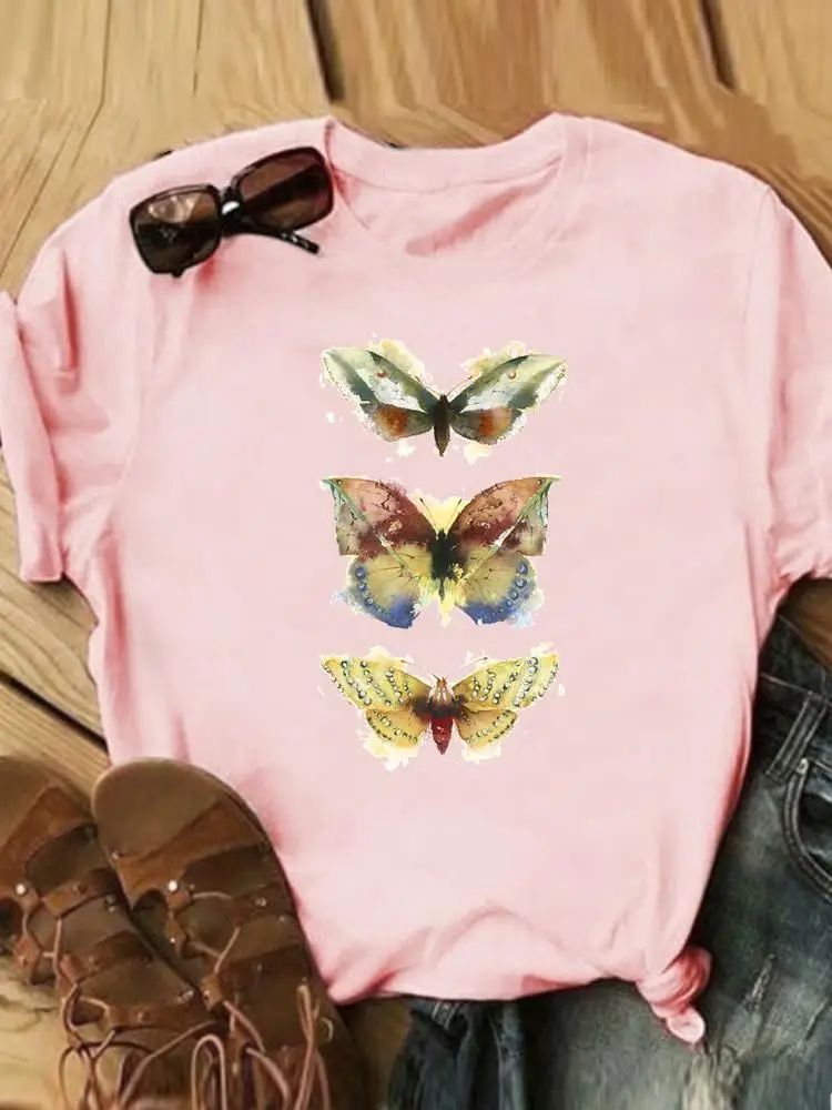 

Butterfly Watercolor 90s Trend Clothing Female Tee Summer Fashion Short Sleeve Printed Clothes Women Casual T Graphic T-shirts
