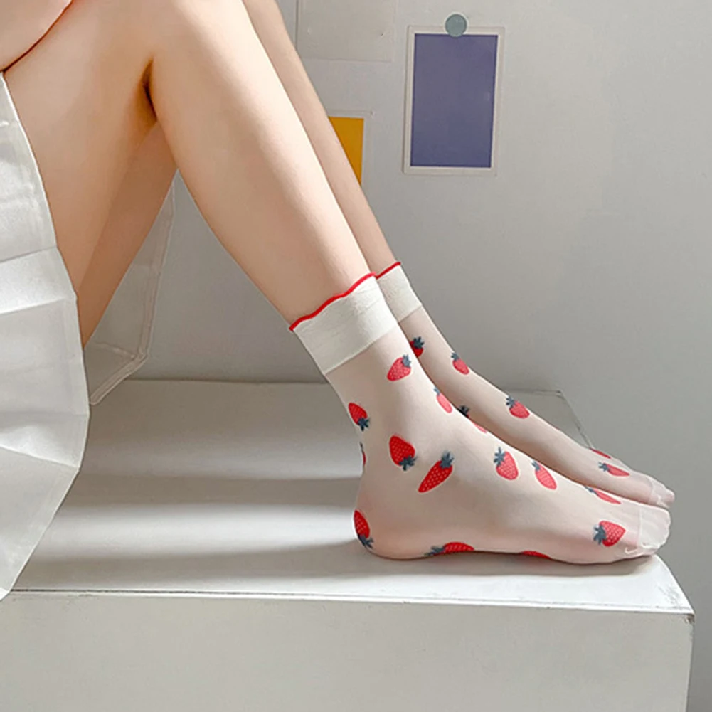

Summer Fashion Women Ultrathin Transparent Socks Glitter Crystal Glass Silk Socks Beautiful Lace Shiny Elastic Short Socks Meias