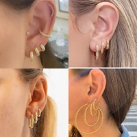 isueva punk 3pcsset hoop earrings zircon gold color geometric statement set earrings women hip hop earring jewelry 2021