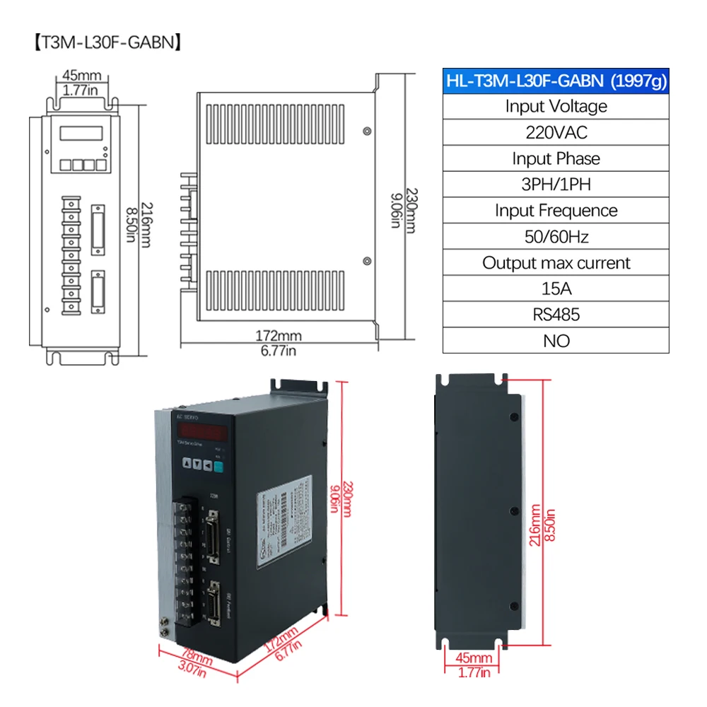 Фото Серводвигатель MHCNC 1800W 110ST-M06030 AC 6N 1.8KW 220V с драйвером T3L-L30F-RABF T3M-L30F-GABN, постоянный магнит, для ЧПУ №5