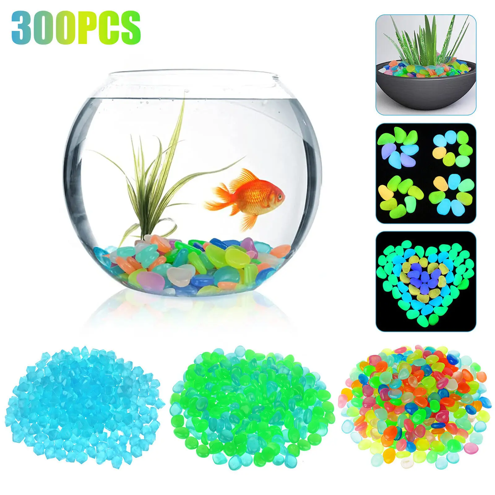 

300PCS Reusable Glow Pebbles Luminous Stones Rock Fish Tank Garden Glowing Decor