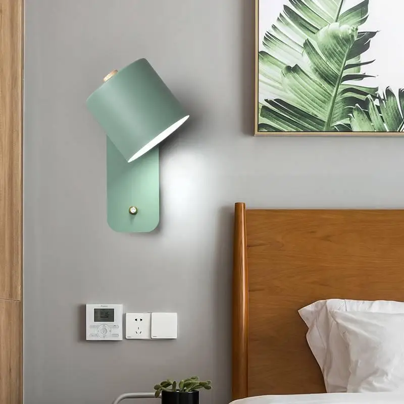 

Nordic bedroom bedside lamp wall lamp study dining hall with switch wall lamp Macaron LED simple wall lamp