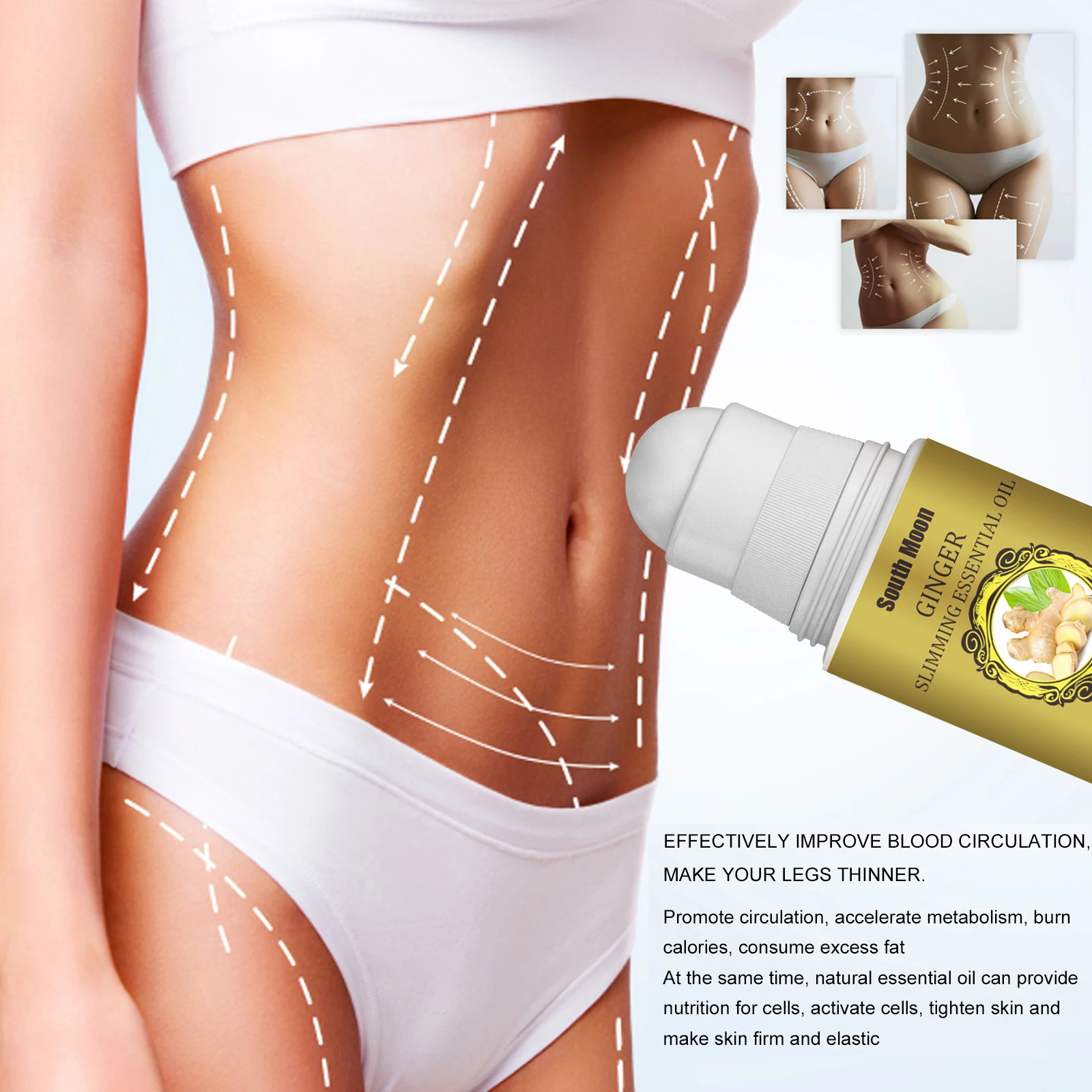 

50ml Natural Ginger Slimming Essential Oil Roller Fat Burning Weight Loss Body Slimming Massage Ball Skin Tightening Oil