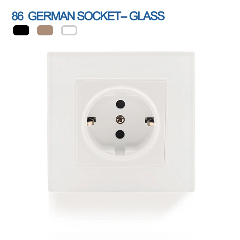 

86 Type Power Socket 16A EU Standard AC 110V-250V Electrical Outlet 86mm*86mm White/Black/Gold Crystal Glass Panel Wall Socket