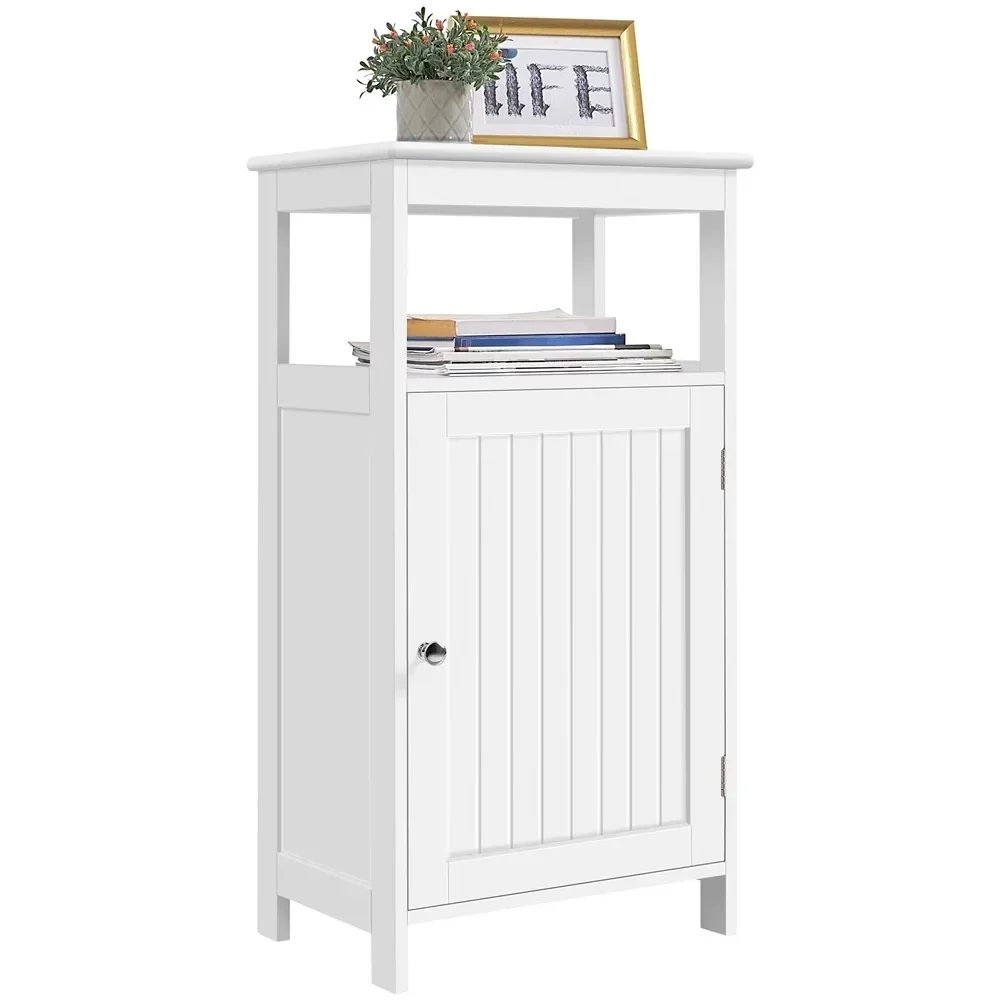 

SMILE MART 4-Tier Wooden Bathroom Floor Cabinet for Bathroom Kitchen Hallway, White Flexible Storage Height-adjustable Shelves