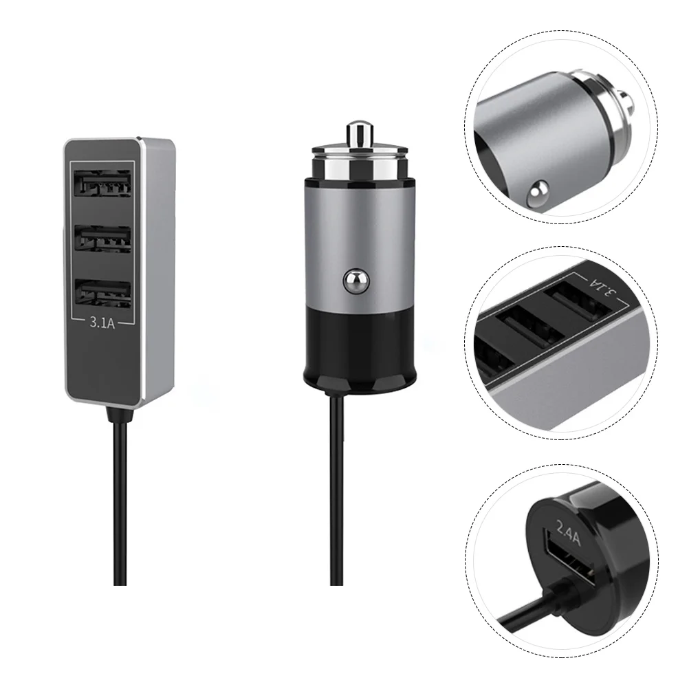 

4 Port Multi USB Car Charger Type-c Front Rear Seat Car Adapter (Black)