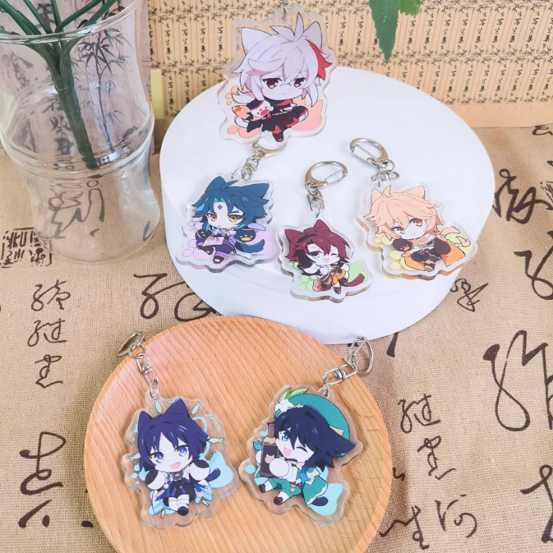 

Game Genshin Impact Figure Scaramouche Cosplay Keychain Acrylic Cute Venti Xiao Key Chains Bags Keyrings Anime Gift For Friends