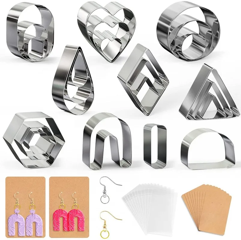

24pcs Clay Cutter Stainless Steel Polymer Clay Tool Pottery DIY Ceramic Craft Cutting Mold for Earring Jewelry Pendant Making