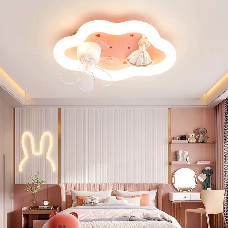 Скандинавский розовый потолочный вентилятор для спальни со светодиодной