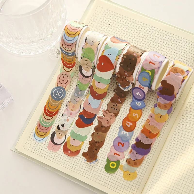 

400PCS 4 Rolls Cartoon Cut Membrane Journal Washi Tape Kawaii Stationery Collage Tearable Stickers Decoration Masking Tapes