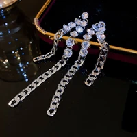 shiny crystal long tassel chain earrings for women bijoux geometric rhinestone dangle earrings statement jewelry drop shipping