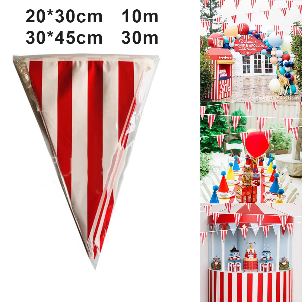 1 Set Of Flags Advertising Hanging Flags Carnival Theme Party Decorations Flags Red And White Striped Pennant For Circus