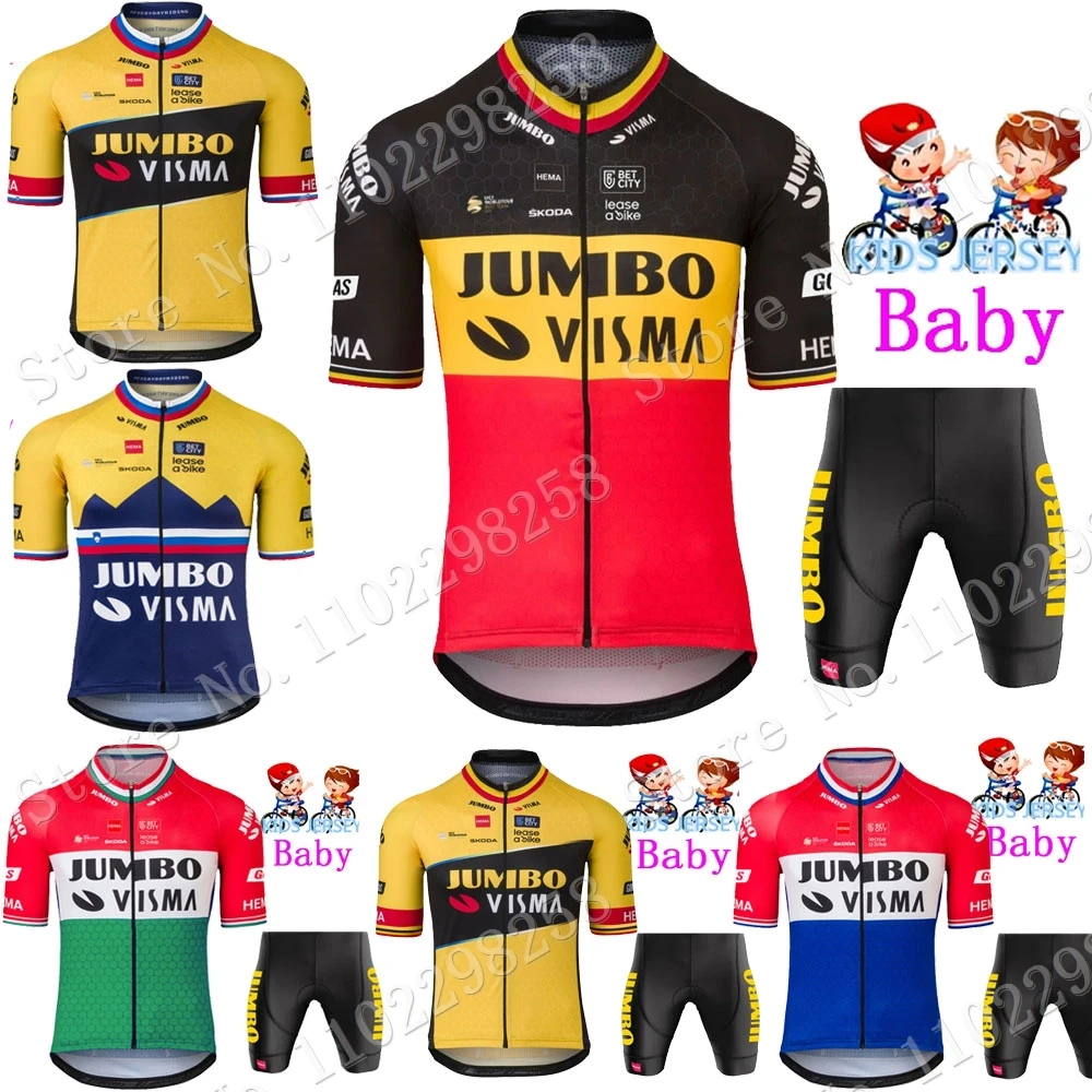 

Kids 2023 Jumbo Visma Belgian Cycling Jersey Set Boys Girls Cycling Clothing Children Road Bike Suit MTB Ropa Maillot Ropa