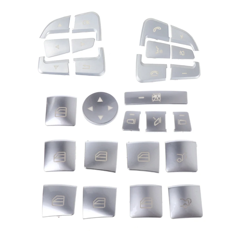 

12 Pcs Car Window Lift Button Sticker For Mercedes Benz B C E Gla Cla Glk Gl Ml & 14 Pcs Steering Wheel Button Covers Trim Stick