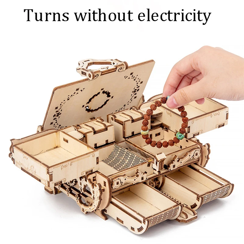 

DIY Wooden Puzzle 3D Stereoscopic Highly Difficult Assembling Wooden Mechanical Model Kit Antique Jewelry Box Adult Jigsaw Toys