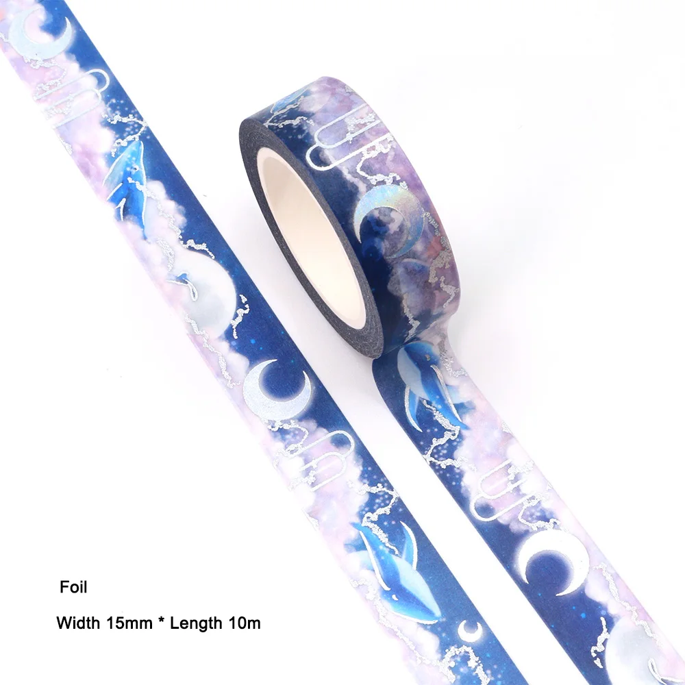 

10PCS/lot 15MM*10M Foil Dream Moon Cloud whale washi tape Masking Tapes Decorative Stickers DIY Stationery School Supplies