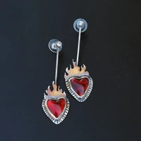 boho vintage heart shaped crystal dangle earrings for women lady vintage silver color red stone flame earrings wedding jewelry
