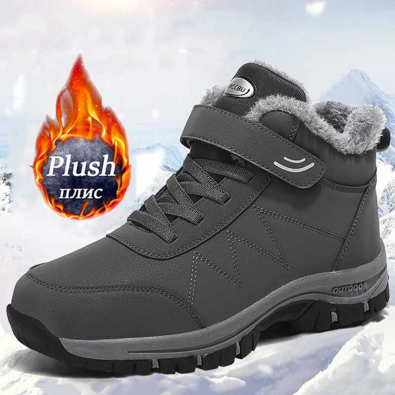 Waterproof Winter Men Boots Original Leather Warm Snow Women Boots Men Work Casual Shoes 2022 High-top Non-slip Ankle Boots