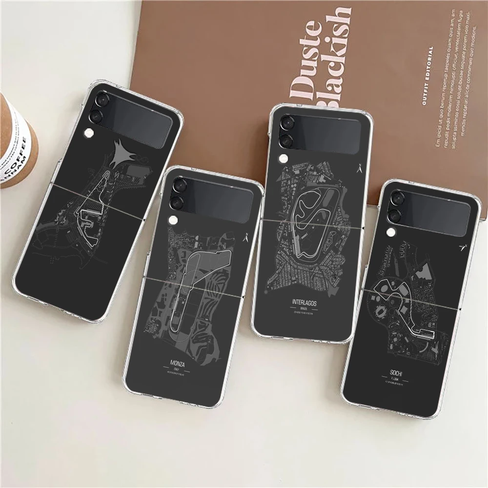 Фото Чехол для телефона Samsung Galaxy Z Flip 6 5 4, прозрачный чехол для Samsung Z Flip 3, жесткий ПК, складной корпус F1, гоночный трек с принтами №1