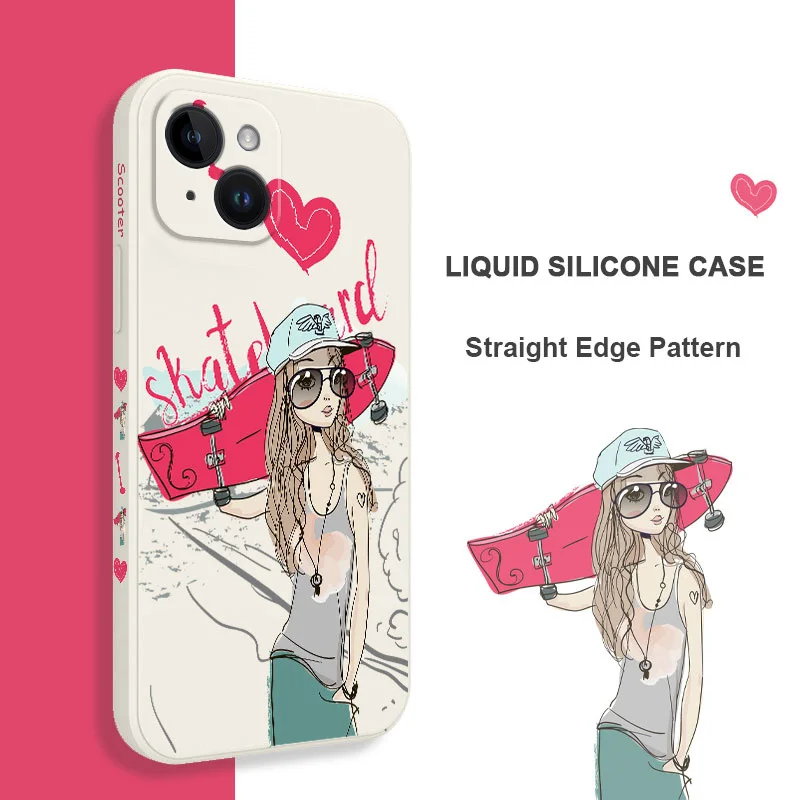 

Чехол для телефона для скейтбординга для девочек iPhone 14 13 12 11 Plus Pro Max Mini X XR XS SE2020 8 7 6 6S Plus, чехол