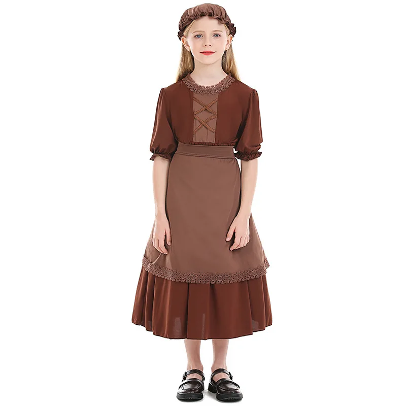 Umorden-Disfraz victoriano para niña, vestido para niña de pueblo Colonial, vestido marrón para carnaval, escenario, libro, día de fantasía