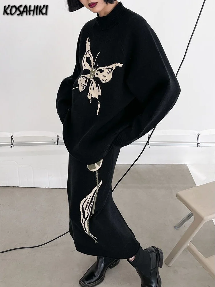 

Женский свитер в стиле панк, черный свитер в готическом стиле с ложным воротником и принтом бабочек, в стиле гранж, Y2k, винтажные пуловеры в стиле хип-хоп, уличная одежда