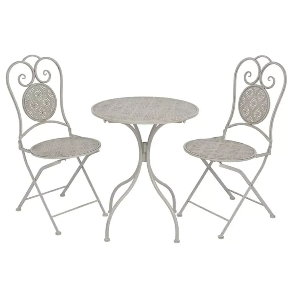 

Gray/white steel 3-piece garden table and chair set, 60cm diameter round table + 2 chairs, small restaurant furniture set