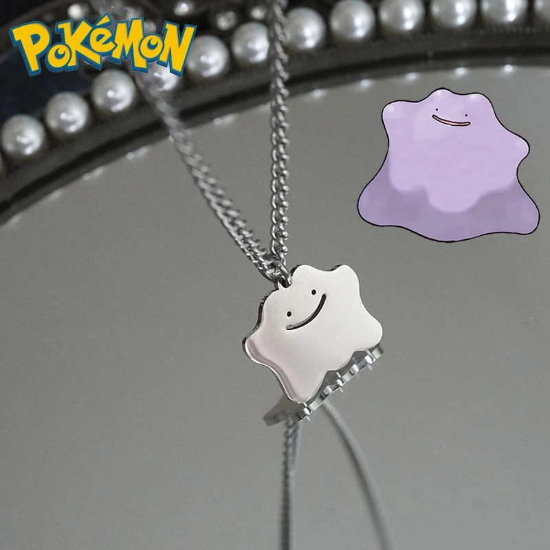 Pokemon Trendy Simple Ditto Titanium steel Cloud Pendant Necklace For Women Men Fashion Anime Halloween Jewelry Gift