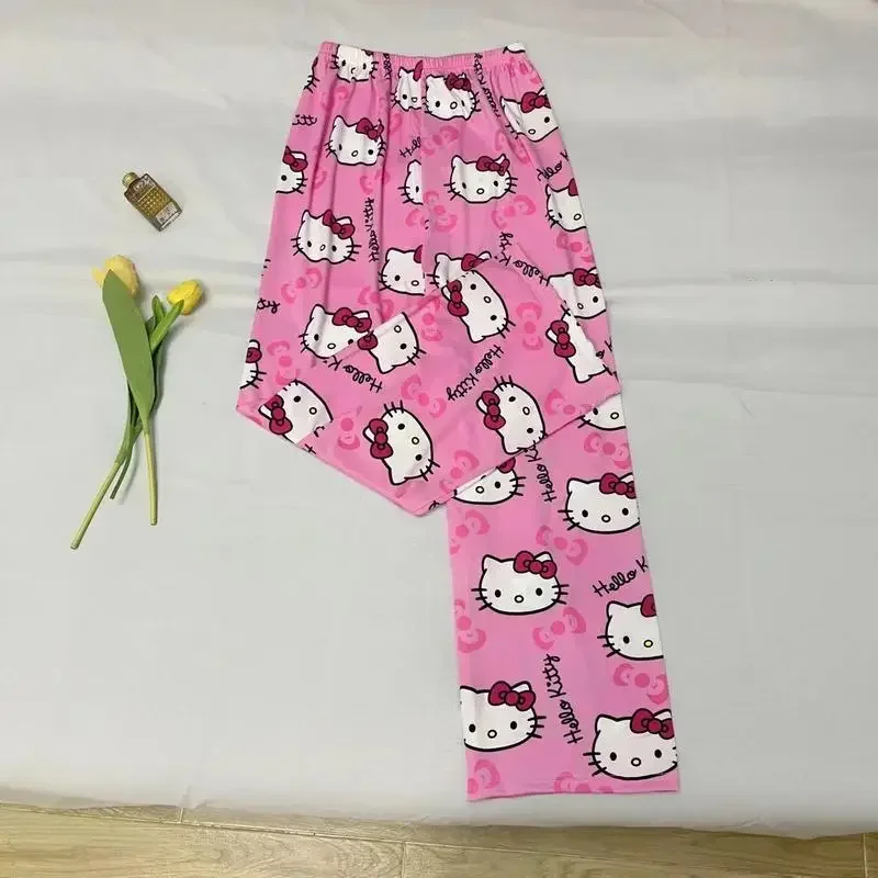 Hello Kitty летние стильные женские пижамные штаны хлопковые свободные и мужские для