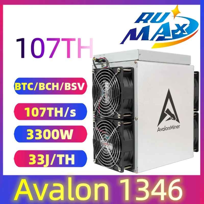 BTC Miner Avalon A1346 107Th/s 3300W Crypto Bitcoin Mining Avalonminer 107T ASIC