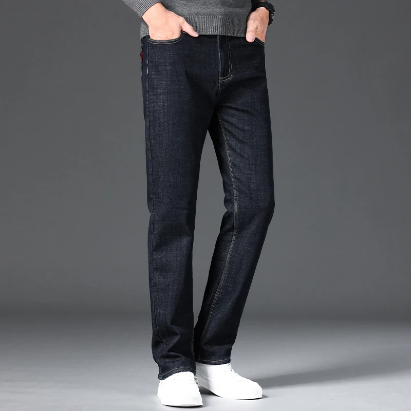 Мужские зимние джинсы на флисовой подкладке: повседневные джинсовые брюки в