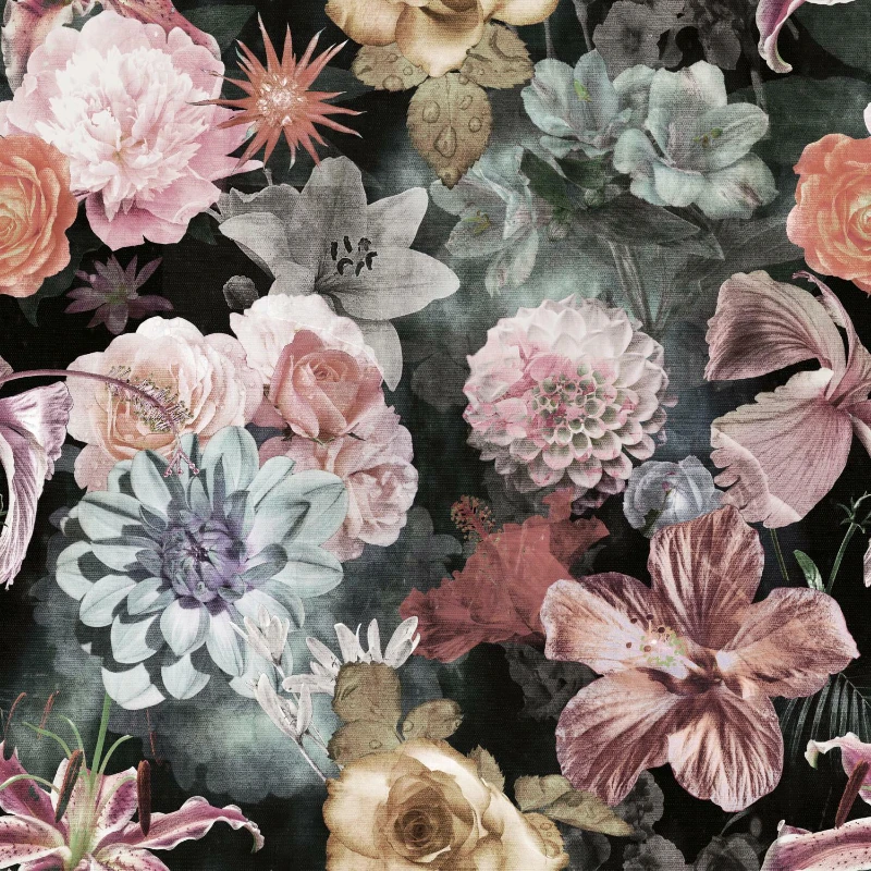 

Black Vintage Floral Blooms Peel and Stick Wallpaper