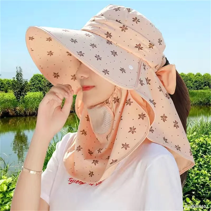 

Hat Female Summer Sunscreen Hat Outdoor Tea Picking Hat Sun Hat Big Brim Bicycle Cover Face Anti UV Flower Printed Sunshade Hats