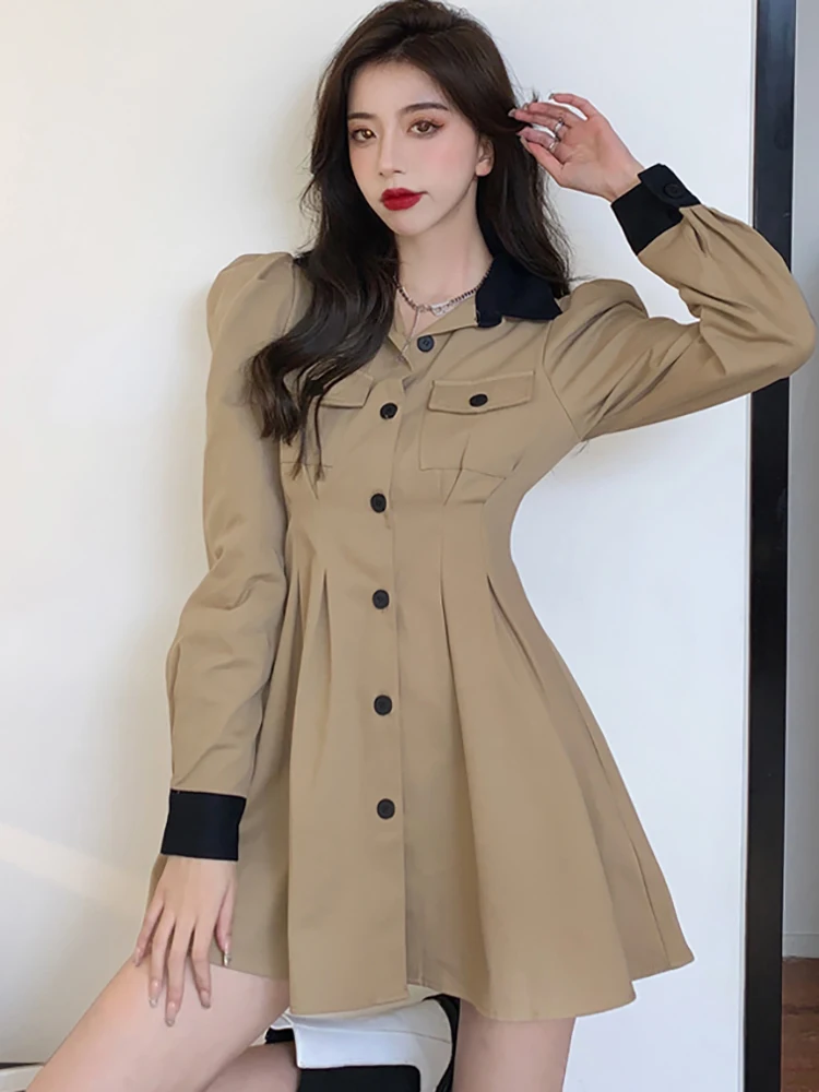 

Женское винтажное платье-мини с длинным рукавом, Осень-зима