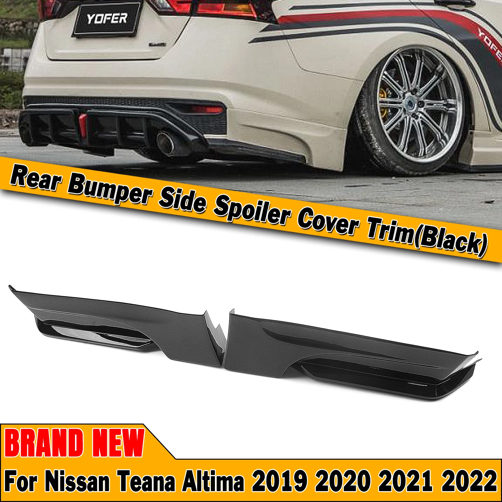 

YOFER Rear Bumper Side Splitter Cover Trim For Nissan Altima 2019-2022 Car Glossy Black Lower Spoiler Corner Skirt Protect Plate
