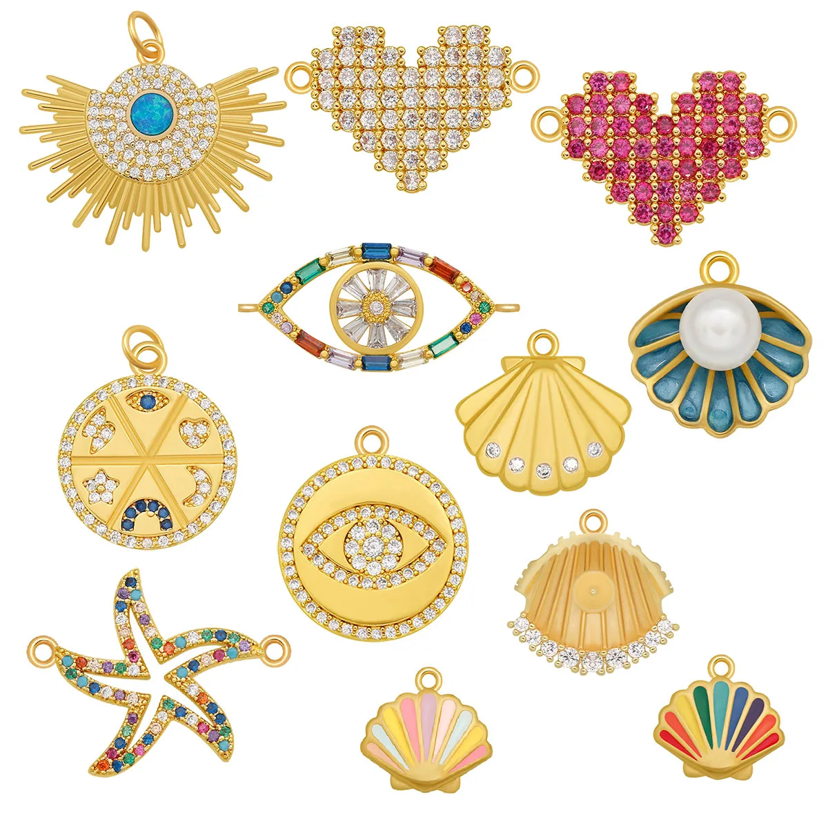

Colorful Zirconia Evil Eye Enamel Gold-plated Shell Pendant Heart Love Charm for DIY Gift Jewelry Making Supplies CZ Accessories