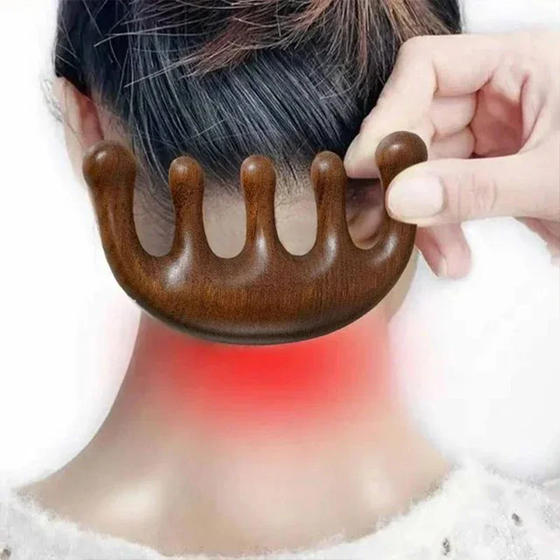 Massage Comb Head Massager Sandalwood Five Tooth Whale Scalp Scraping Body Tool