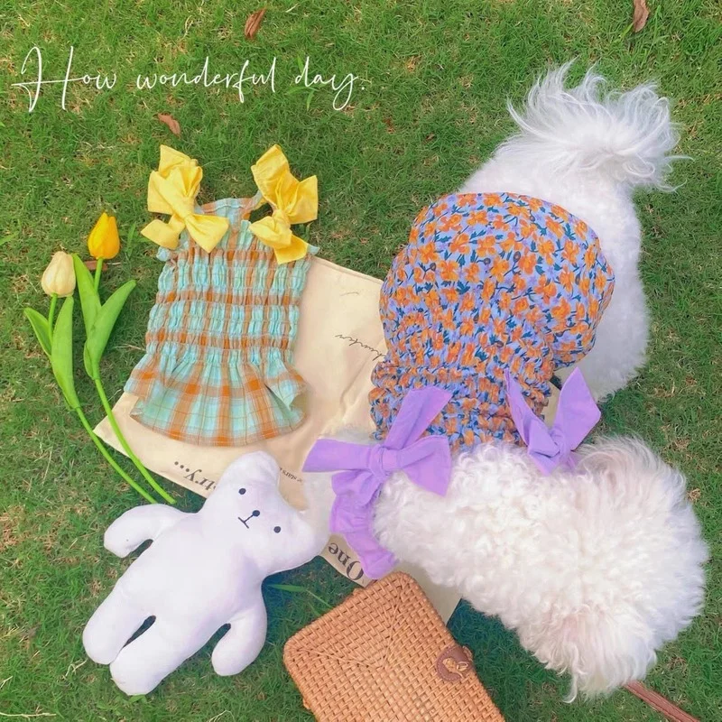

bow tie dress Pet Dog Clothes Cat Thin plaid skirt Clothing