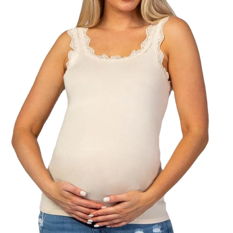 2022 summer pregnant clothes fashion cotton wear solid-color lace pregnant women supporting abdomen their backs maternity tops