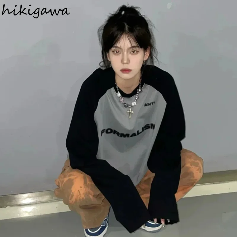 

Oversize Sweatshirt T Shirt Contrast Sudaderas Print Long Sleeve Hoodies Teens Y2k Clothes Vintage Casual Korean Woman over