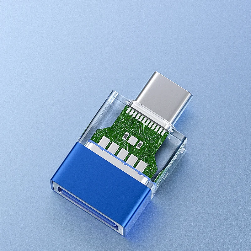 Фото Адаптер USB 3.0 на Type C с прозрачным корпусом, OTG-конвертер для зарядки и передачи данных, черный, золотой, синий, серебристый, 2 варианта, кабель Micro USB 0,3 м №2