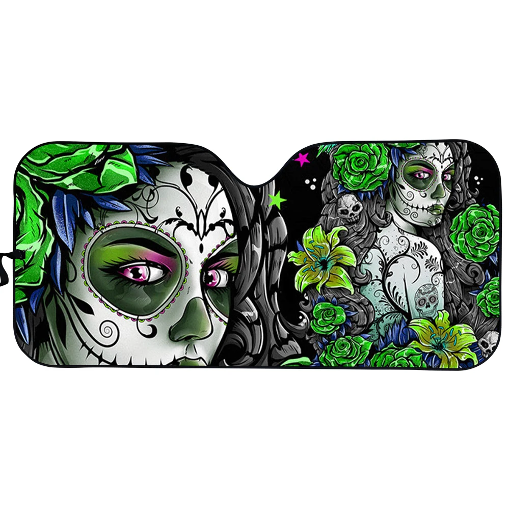 

Calavera Girls Floral Stylish Design Heat Reflector Women's Windshield Sun Shade for Car UV Sun Car Sunshade Cover