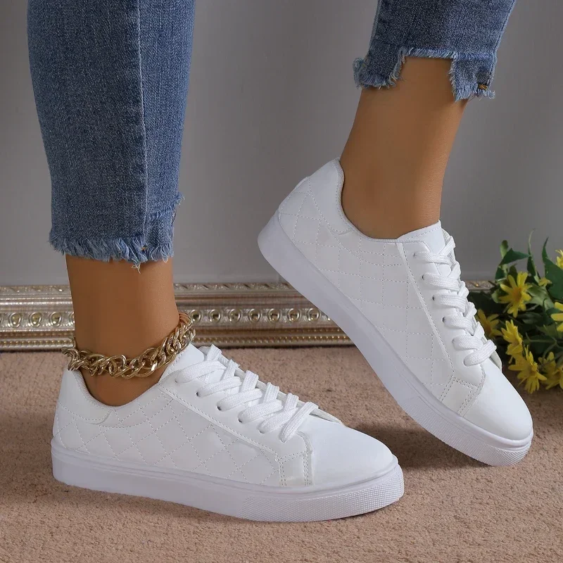 

Sneakers for Women 2024 Hot Sale Lace-up Rubber Ladies Shoes Microfiber Low Heel Solid Women's Vulcanize Zapatos Para Mujeres