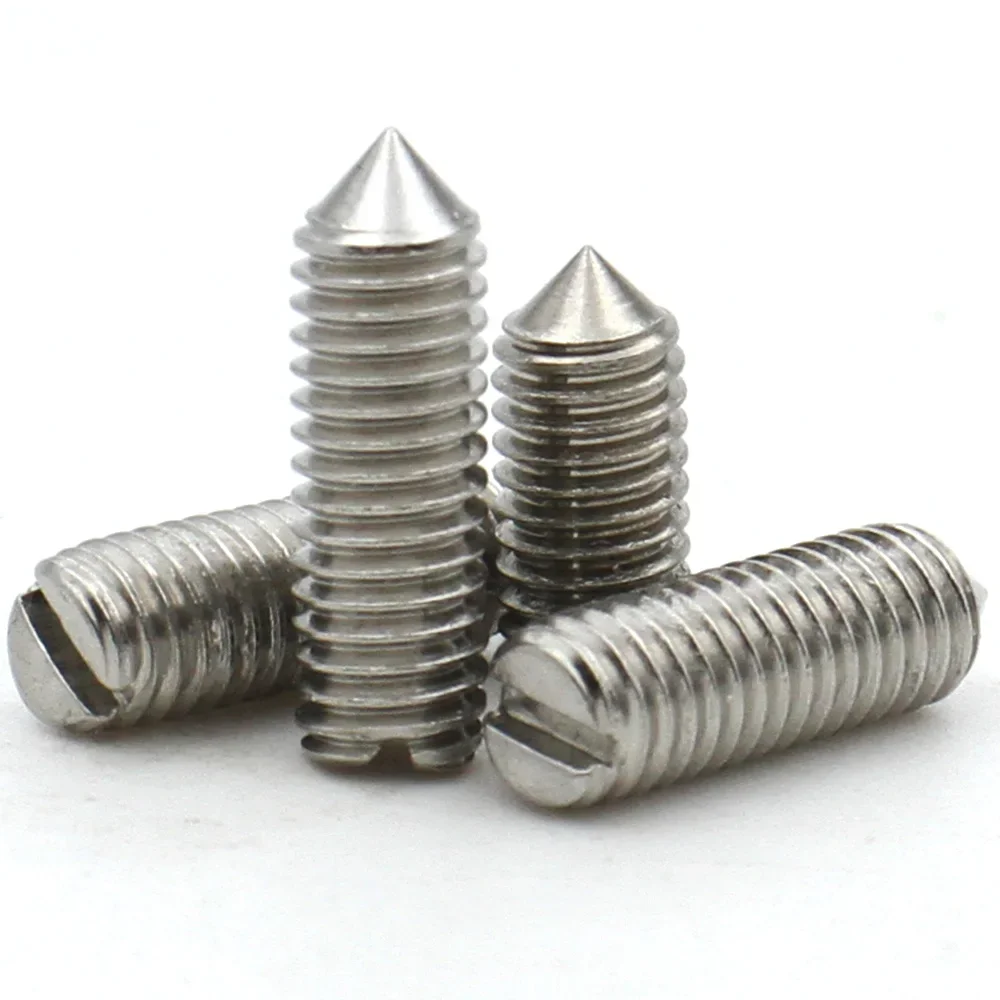 (10PCS)M1.6 M2 M2.5 M3 M4 M5 M6 304 A2-70 Stainless Steel Slotted Tip Set Screw Machine Thread Cone Point Grub Screws DIN553